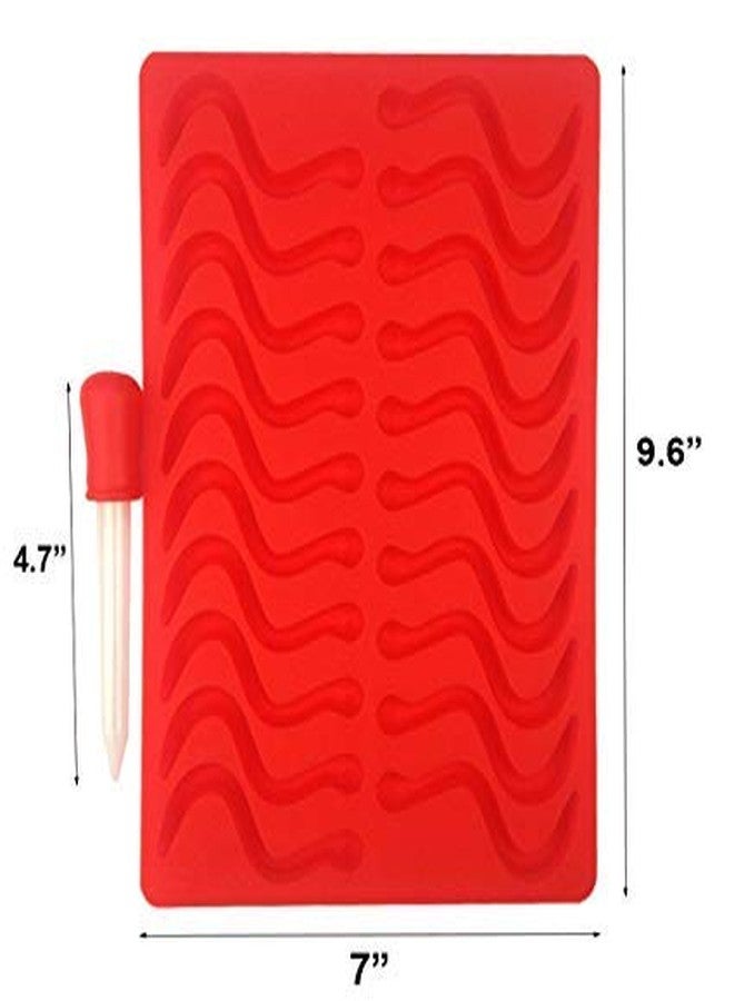Mydio 20 Cavity Gummy Worm Silicone Molds with 1 Dropper,BPA Free,for DIY Candy,Cake Décor, Halloween Gummi Chocolate,Jelly Chocolate Soap Cake Wax,Red - Image 2