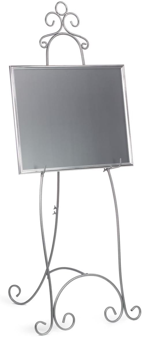 Displays2go Floor Easel with Decorative Scroll Detailing HeightAdjustable Hooks 7125 inches Tall Metal  Silver - Image 2