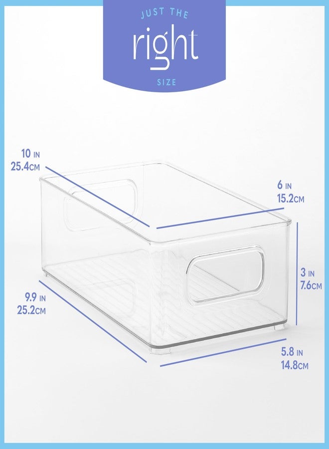 primebox Plastic Food Storage 4 Pack Clear Container Bin with Handles for Organizing Kitchen, Pantry, Refrigerator, Freezer, Pantry, Cabinet, Closet, Bathroom. Stackable 10”x6”x3” - Image 3