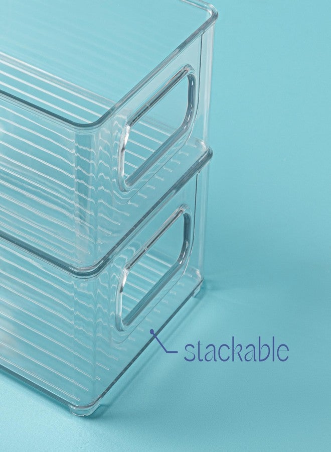 primebox Plastic Food Storage 4 Pack Clear Container Bin with Handles for Organizing Kitchen, Pantry, Refrigerator, Freezer, Pantry, Cabinet, Closet, Bathroom. Stackable 10”x6”x3” - Image 4