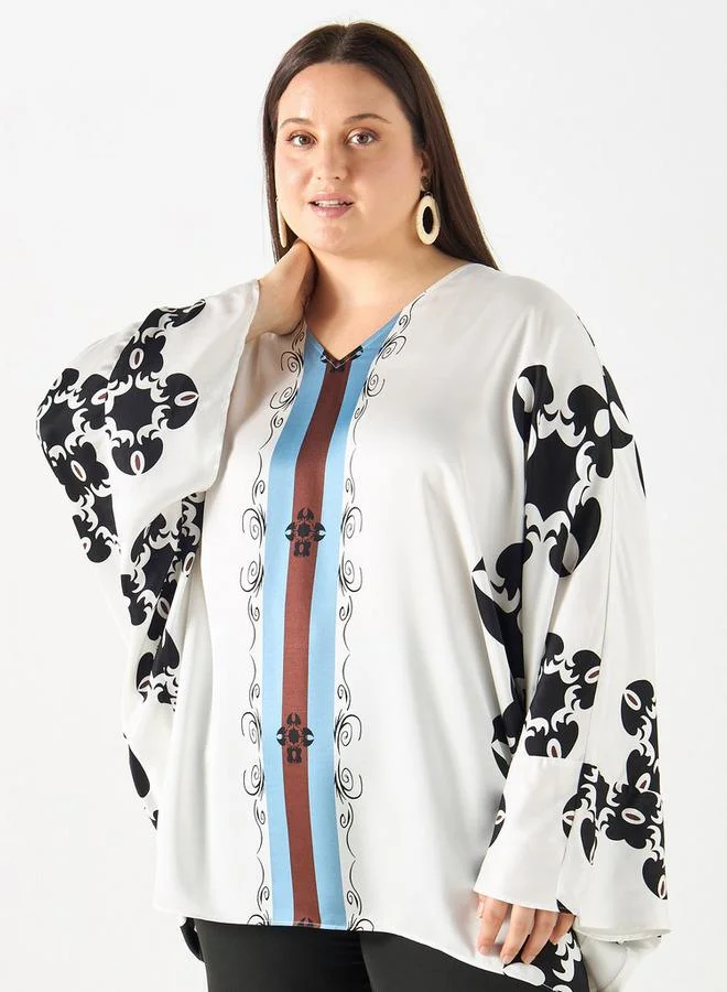 Ulla Popken Plus Size Ulla Popken Printed Kimono Top