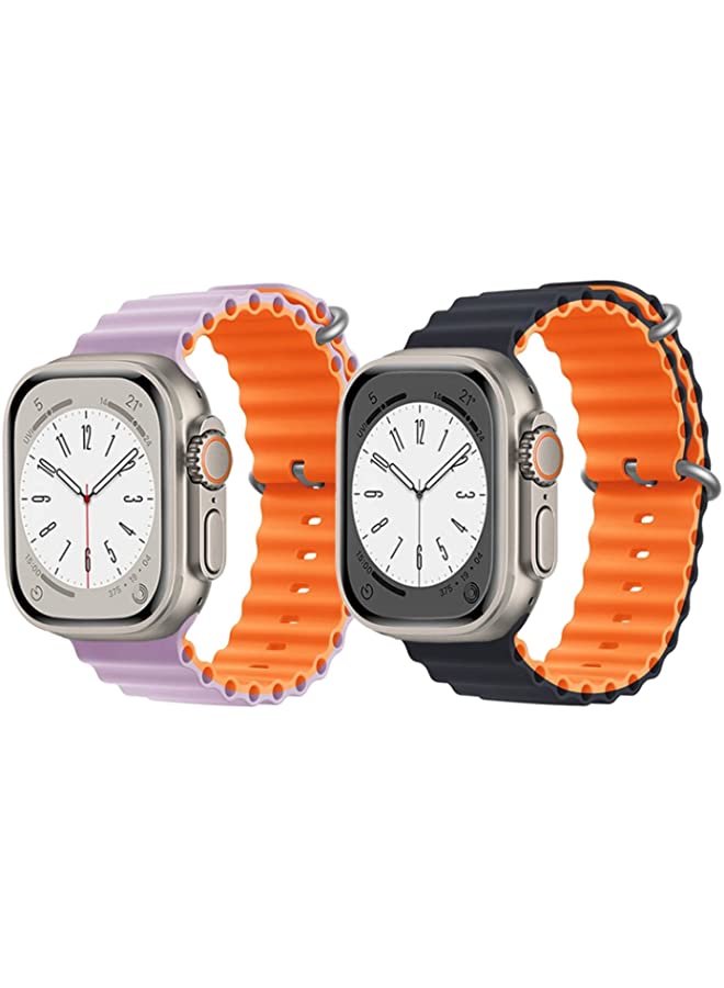 IAF Silicone Ocean Band Strap for Apple Watch Ultra 8 49mm Pink/Orange Double Side Strap with Black/Orange2 Double Side Strap Set of 2