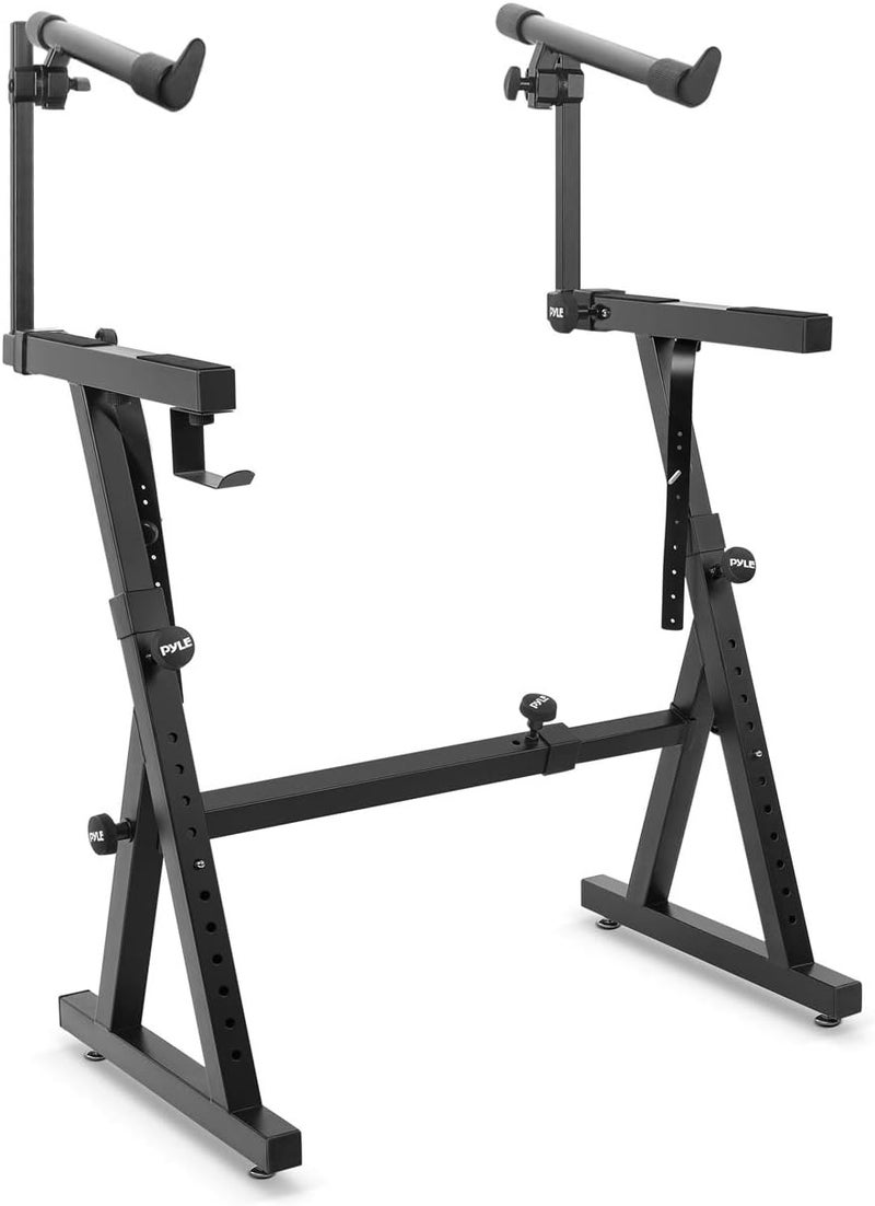 Pyle Heavy-Duty Multi-Functional Music Stand - Z Style & Portable, 2nd Tier, Height & with Adjustment, Digital Keyboard Stand, Rack Case w/Ergonomic Design, for Home Studio etc. - PKST2TZ - Image 1