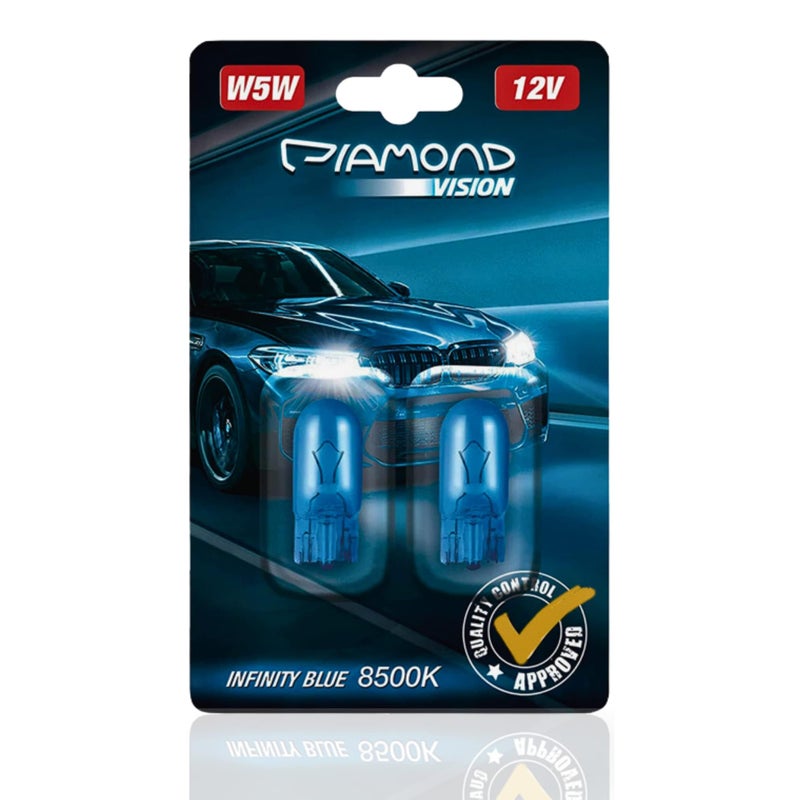 Diamond Vision Diamond Vision 2x W5W T10 12V 5W | Xenon Look | Halogen Car Bulbs | 8500K Super Ultra White | Extremely Durable | Set of 2 | E-mark | w09-44-89/XY  - Image 1