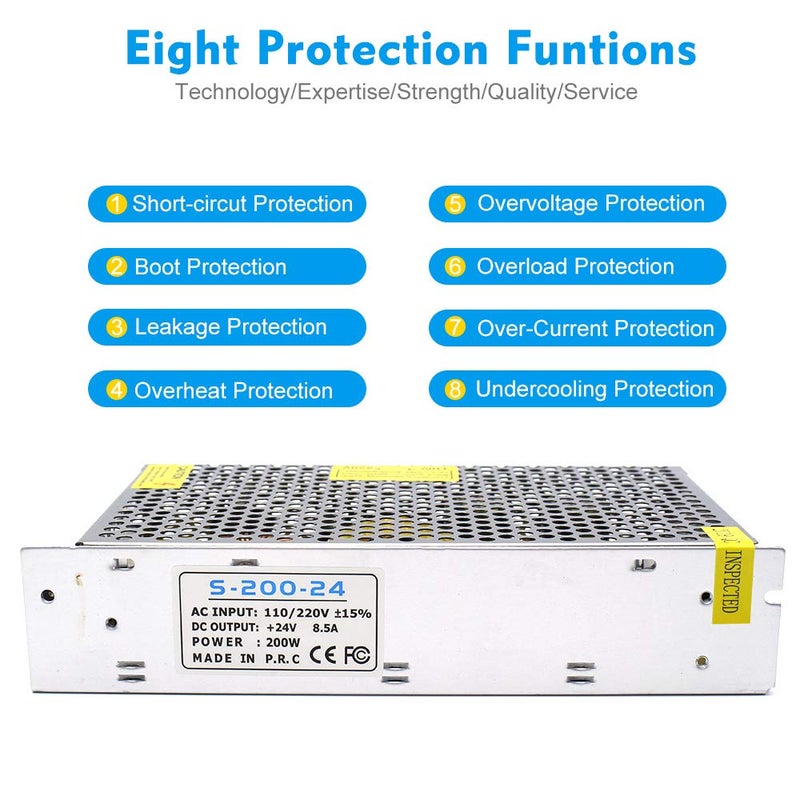 inShareplus 24V 8.5A 200W, DC Universal Regulated Switching Power Supply, Converter AC 100-240V to DC 24 Volt LED Driver, Transformer,Adapter for LED Strip Light, Computer Project - Image 2