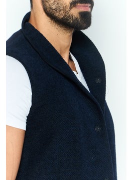 EMPORIO ARMANI Men Regular Fit Textured Sleeveless Waistcoat, Navy  - Image 3