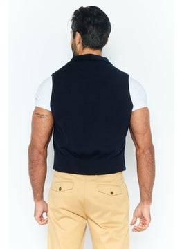 EMPORIO ARMANI Men Regular Fit Textured Sleeveless Waistcoat, Navy  - Image 4