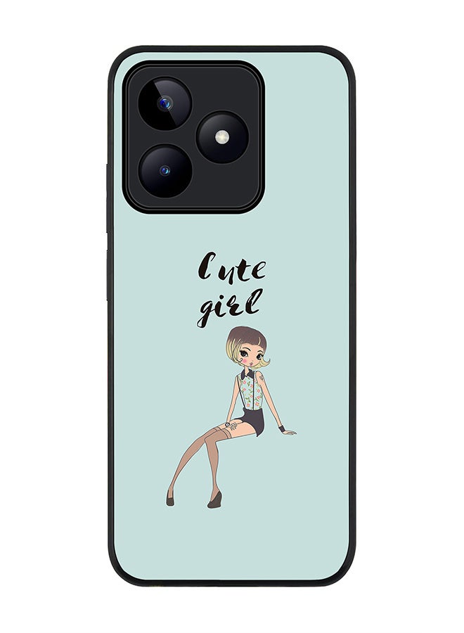 Stylizedd Rugged Black edge case for Realme C53, Slim fit Soft Case Flexible Rubber Edges Anti Drop TPU Gel Thin Cover- Shy Cute Girl - Image 1