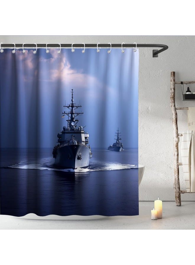 Final Friday American Military Carrier Ships Aircraft Theme Cloth Fabric Shower Curtain Sets Bathroom Decor with Hooks Waterproof Washable 72 x 72 inches Navy Blue Grey - Image 2