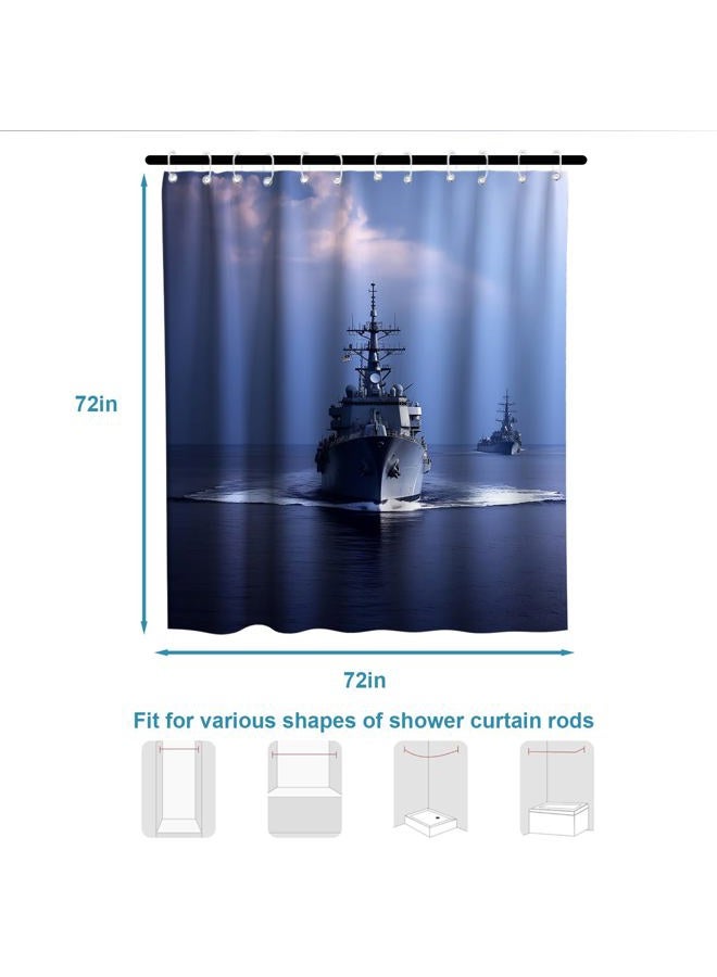 Final Friday American Military Carrier Ships Aircraft Theme Cloth Fabric Shower Curtain Sets Bathroom Decor with Hooks Waterproof Washable 72 x 72 inches Navy Blue Grey - Image 5
