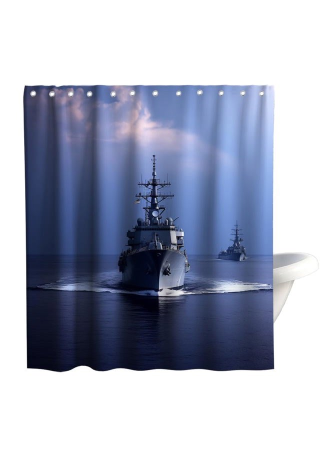 Final Friday American Military Carrier Ships Aircraft Theme Cloth Fabric Shower Curtain Sets Bathroom Decor with Hooks Waterproof Washable 72 x 72 inches Navy Blue Grey - Image 1