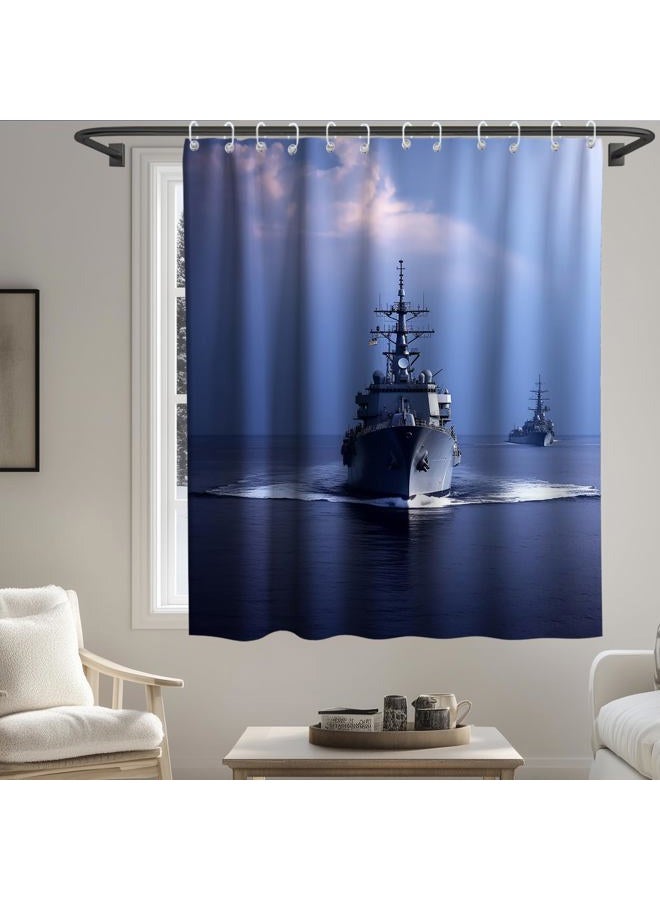 Final Friday American Military Carrier Ships Aircraft Theme Cloth Fabric Shower Curtain Sets Bathroom Decor with Hooks Waterproof Washable 72 x 72 inches Navy Blue Grey - Image 3