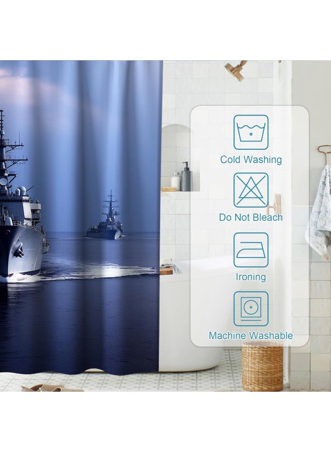Final Friday American Military Carrier Ships Aircraft Theme Cloth Fabric Shower Curtain Sets Bathroom Decor with Hooks Waterproof Washable 72 x 72 inches Navy Blue Grey - Image 4