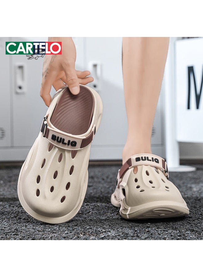 Cartelo Men's Perforated Sandals, Summer Outdoor Casual Slippers, Beach Shoes For Men, 1601 Beige Coffee, Size 40-41 - Image 1