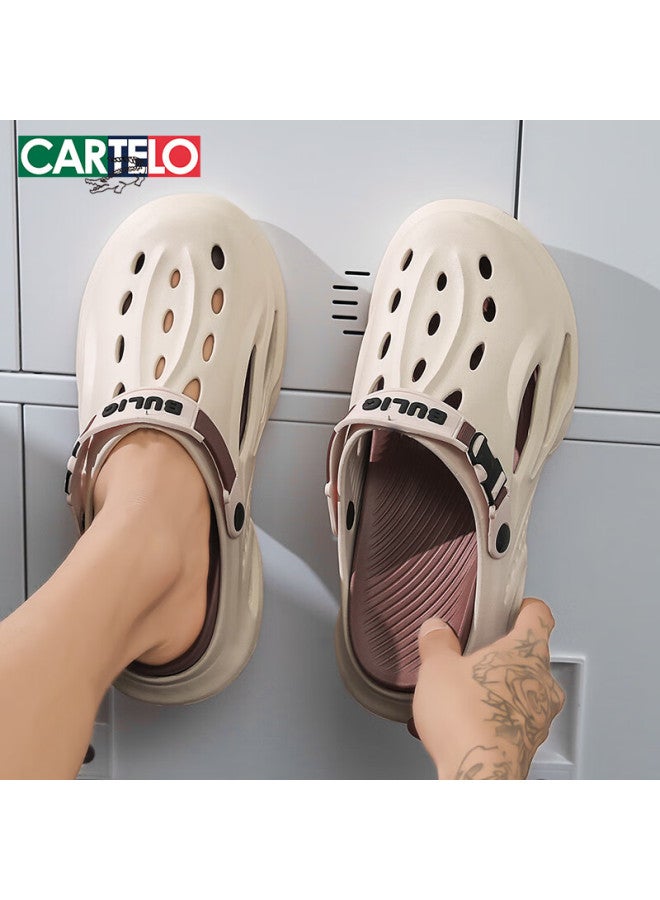 Cartelo Men's Perforated Sandals, Summer Outdoor Casual Slippers, Beach Shoes For Men, 1601 Beige Coffee, Size 40-41 - Image 2