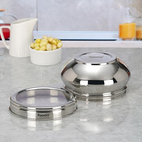 Sumeet Stainless Steel Handi Shape Big Size Canisters/Dabba/Storage Containers Set for kitchen with Transparent See Through Lid, 14.5cm Dia, 1400ml, Pack of 1, Silver - Image 5