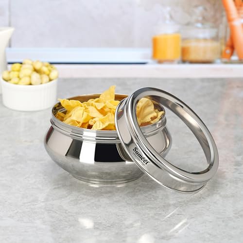 Sumeet Stainless Steel Handi Shape Big Size Canisters/Dabba/Storage Containers Set for kitchen with Transparent See Through Lid, 14.5cm Dia, 1400ml, Pack of 1, Silver - Image 3