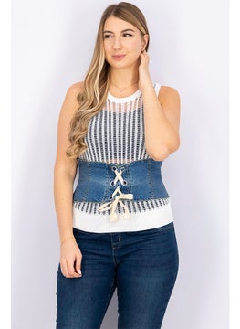 Stradivarius Women Denim Corset Belt, Blue  - Image 1