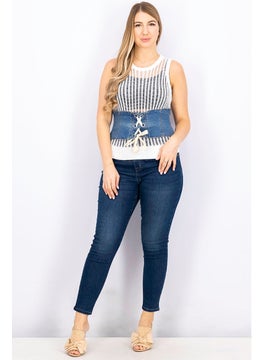 Stradivarius Women Denim Corset Belt, Blue  - Image 4