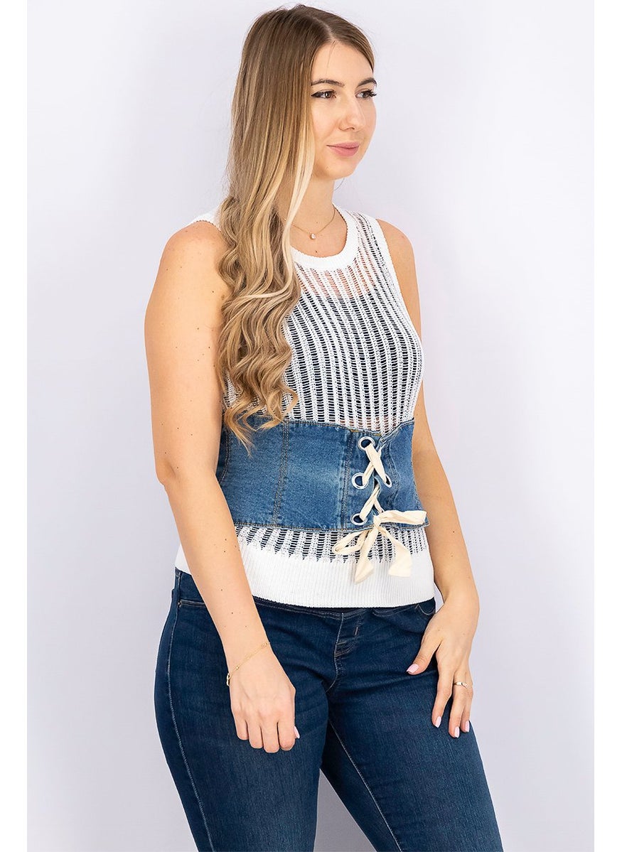 Women Denim Corset Belt, Blue