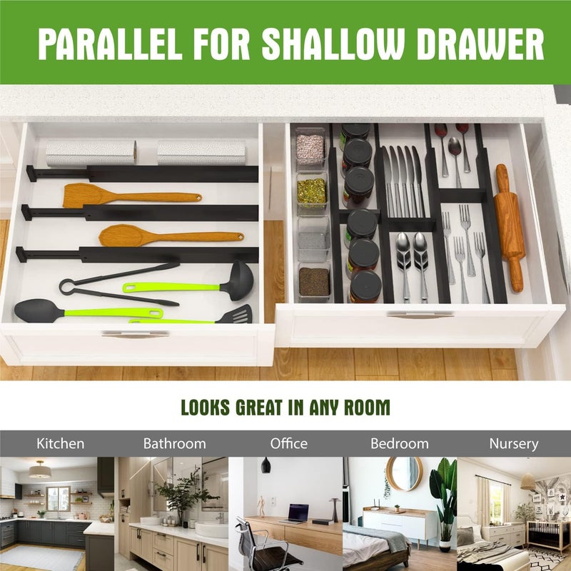 ANTOWIN Bamboo Drawer Dividers Organizers, Drawer Separators Splitter,17-22 inches Long Adjustable Spring-loaded Organizer for Large Utensil, Clothes, Tools Drawers (Black) - Image 5