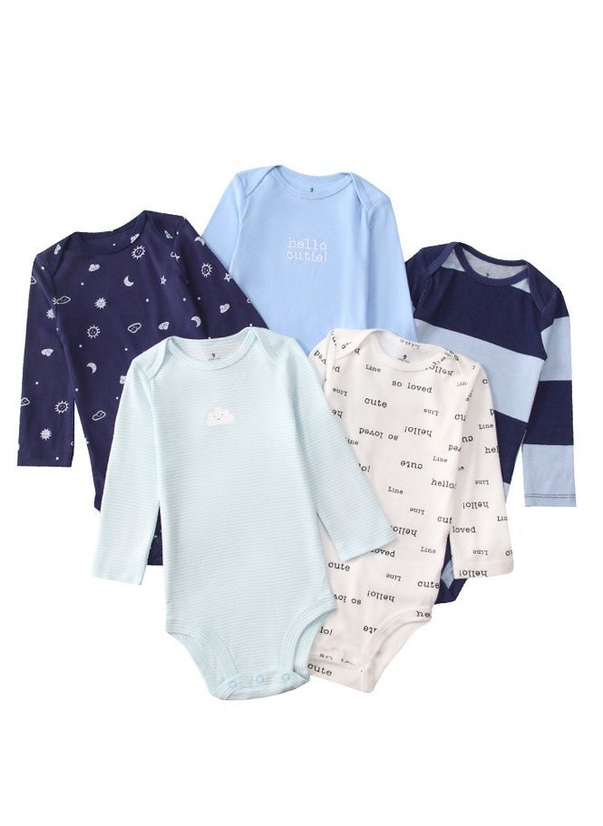 5-Piece Set Of pure Cotton Jumpsuits For Infants And Young Children, Short-Sleeved Crawling Clothes - Image 1