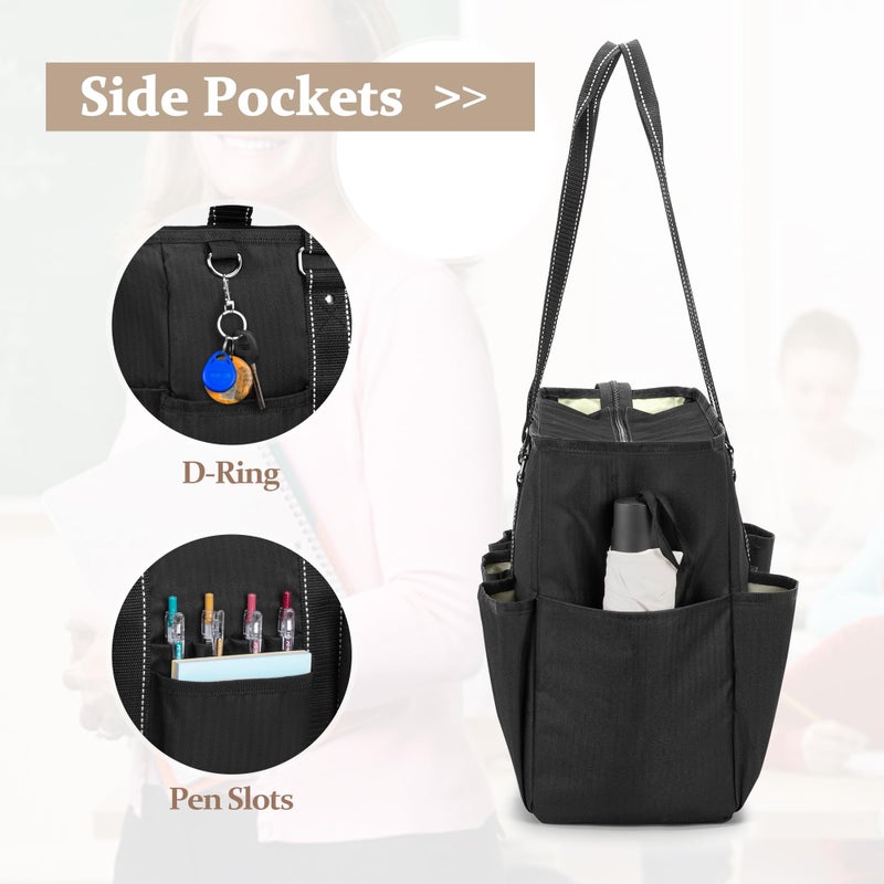 Damero Teacher Tote Bag with Padded Laptop Sleeve, Teacher Work Bag Utility Bag for Office, Travel or Business, Black - Image 4