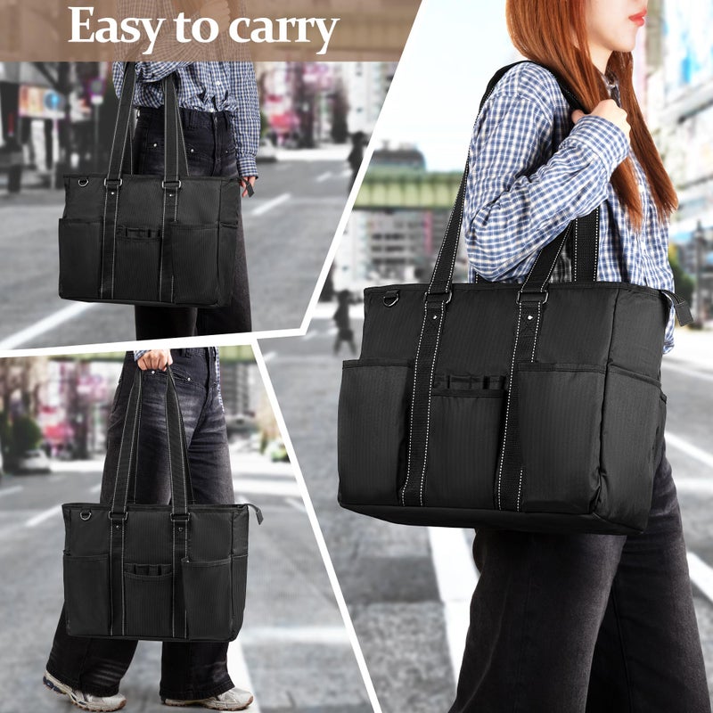 Damero Teacher Tote Bag with Padded Laptop Sleeve, Teacher Work Bag Utility Bag for Office, Travel or Business, Black - Image 2