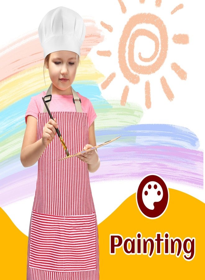 Bunnycool 4 Sets Kids Apron and Chef Hat Set Toddler Adjustable Stripe Cotton Child Aprons with 2 Large Pocket for Children Age 2 to 5 Years Boys Girls Cooking Baking Painting - Image 2