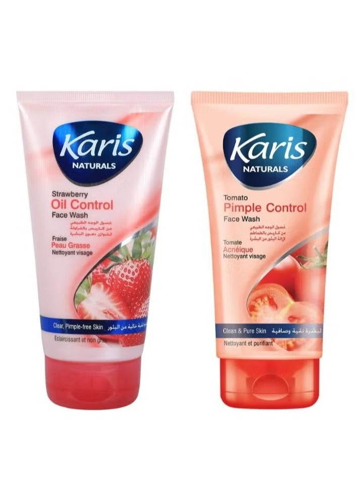 Karis Strawberry Oil Control Face Wash 150 ml Plus Karis Pimple Control Face Wash ,Tomato , 150ml - Image 1