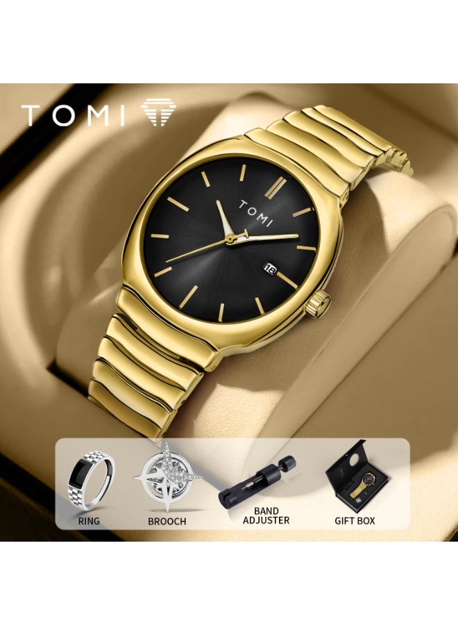 TOMI Simple Stylish Men Business Quartz Wristwatch, New Trendy Metal Band Watch 4-Piece Gift Set with Accessories - Image 1