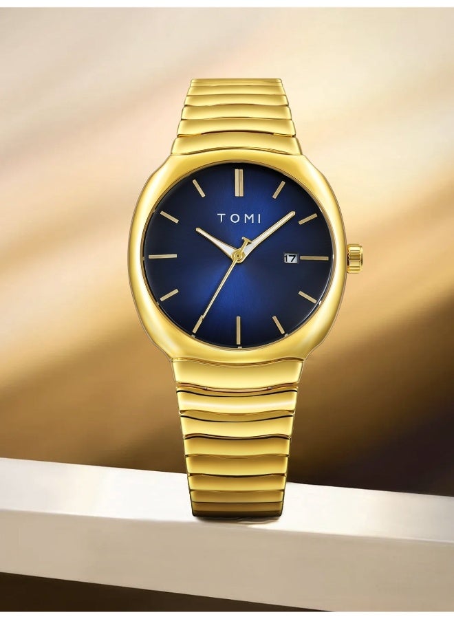 TOMI Simple Stylish Men Business Quartz Wristwatch, New Trendy Metal Band Watch 4-Piece Gift Set with Accessories - Image 5