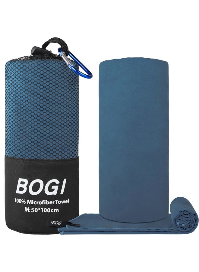 BOGI (M:100cm x 50cm ,1pack, Navy blue) - BOGI Microfiber Travel Sports Towel-(Size: S M L XL)-Antibacterial Dry Fast Soft Lightweight Absorbent & Ultra Compact-Perfect for Camping Gym Beach Bath Yoga Back - Image 2