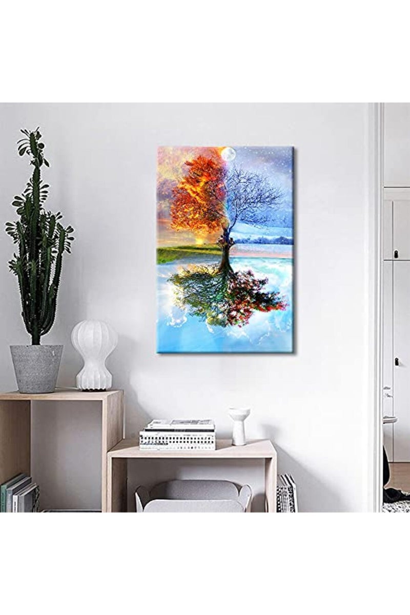 TISHIRON Four Seasons Tree Framed Wall Art Canvas Painting Home Decor 18"x12" Wall Poster Canvas Print Wall Artwork Living Room Bedroom Canvas Picture - Image 4