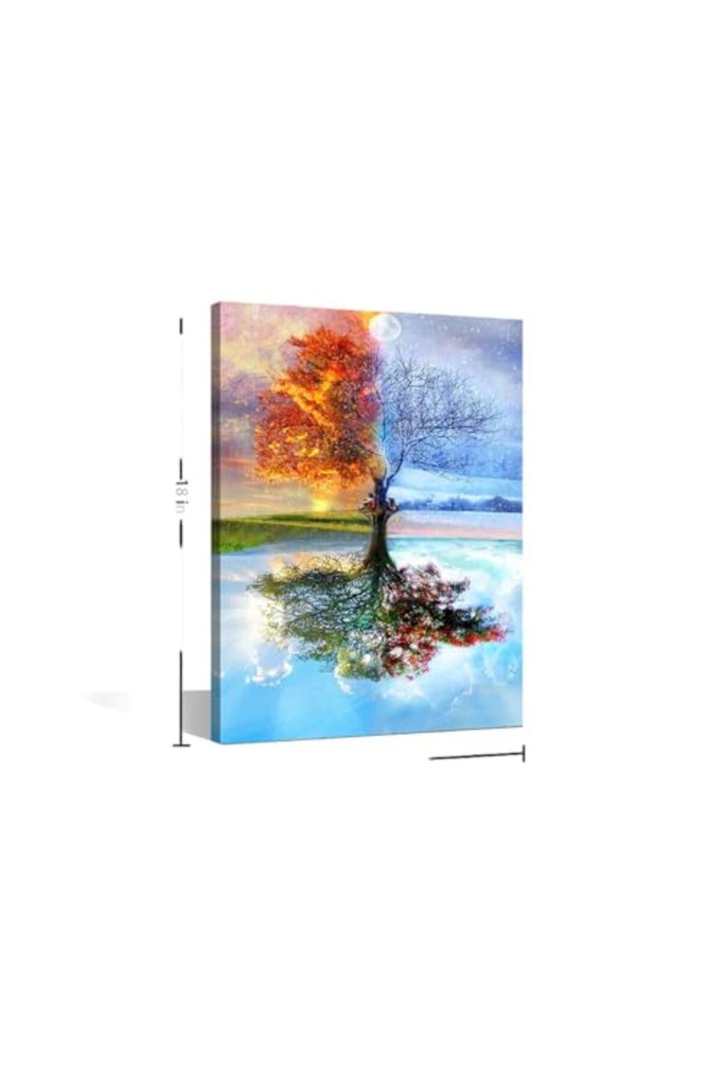 TISHIRON Four Seasons Tree Framed Wall Art Canvas Painting Home Decor 18"x12" Wall Poster Canvas Print Wall Artwork Living Room Bedroom Canvas Picture - Image 3