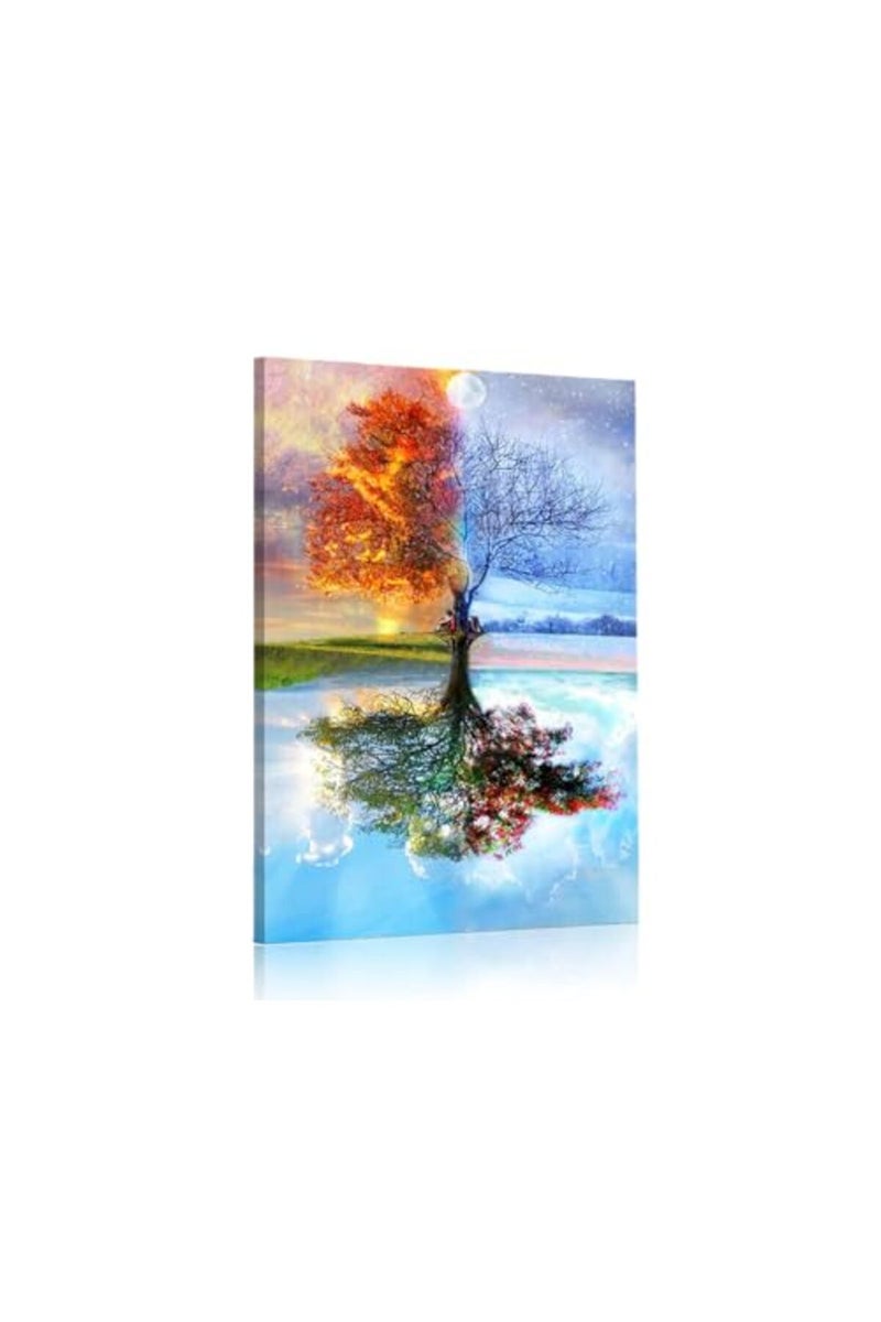 TISHIRON Four Seasons Tree Framed Wall Art Canvas Painting Home Decor 18"x12" Wall Poster Canvas Print Wall Artwork Living Room Bedroom Canvas Picture - Image 2