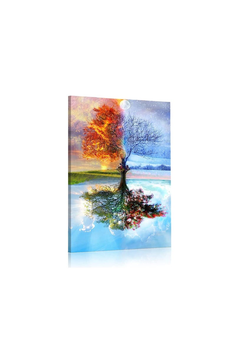 TISHIRON Four Seasons Tree Framed Wall Art Canvas Painting Home Decor 18"x12" Wall Poster Canvas Print Wall Artwork Living Room Bedroom Canvas Picture - Image 1