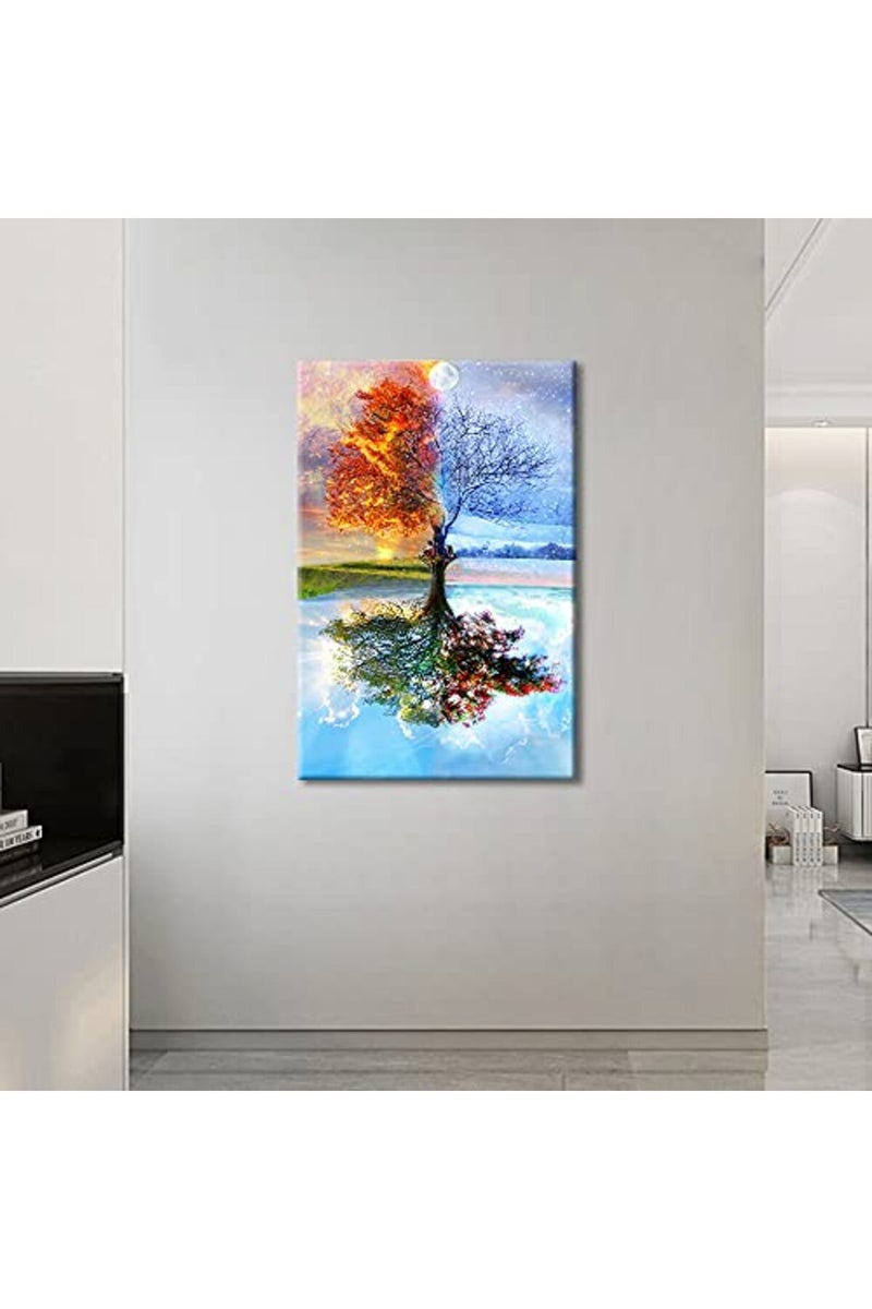 TISHIRON Four Seasons Tree Framed Wall Art Canvas Painting Home Decor 18"x12" Wall Poster Canvas Print Wall Artwork Living Room Bedroom Canvas Picture - Image 5