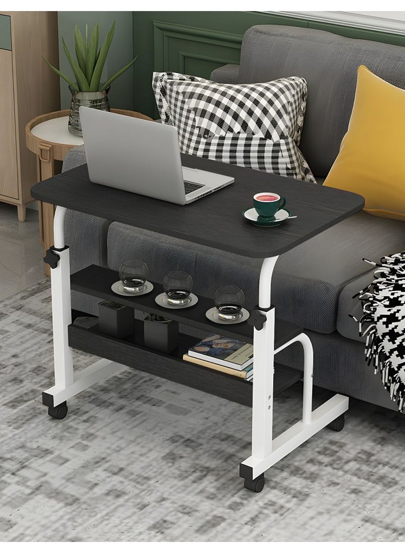 DubaiGallery Portable Laptop Computer Desk Stand with Wheels, Height Adjustable Mobile Side Table with Storage Shelves, Notebook table Workstation for Couch Living Room Bedroom 