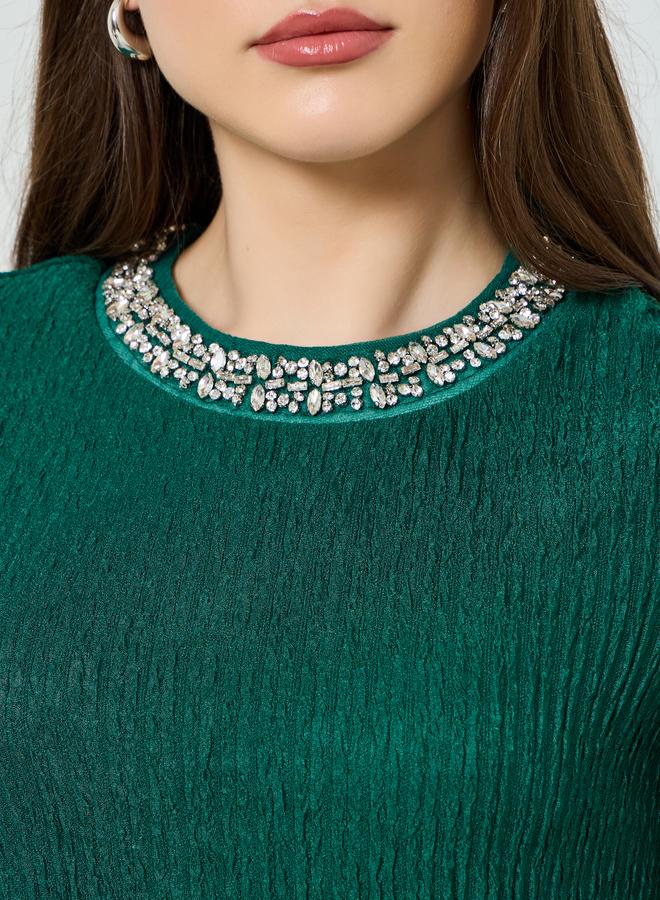 ستايلي بلوزة مزينة بياقة مستديرة وأكمام قصيرة - Image 3