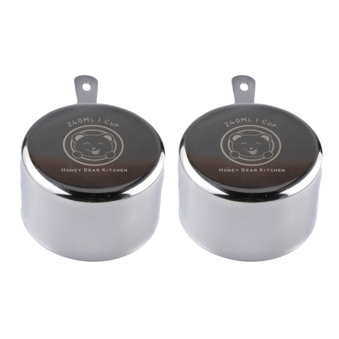 1 CUP 240 ML MEASURING SCOOP CUPS POLISHED STAINLESS STEEL SET OF 2