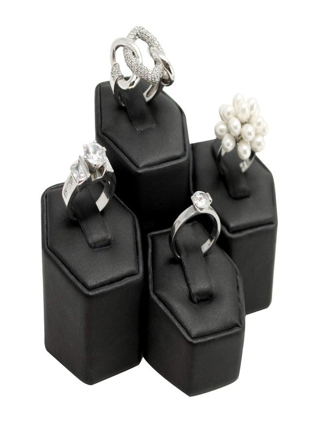 MOOCA Jewelry Ring Stand Holder Display Set, Ring Holders for Jewelry Organizer Stand Pedestals Display 4 Pcs Set, Black Faux Leather - Image 2
