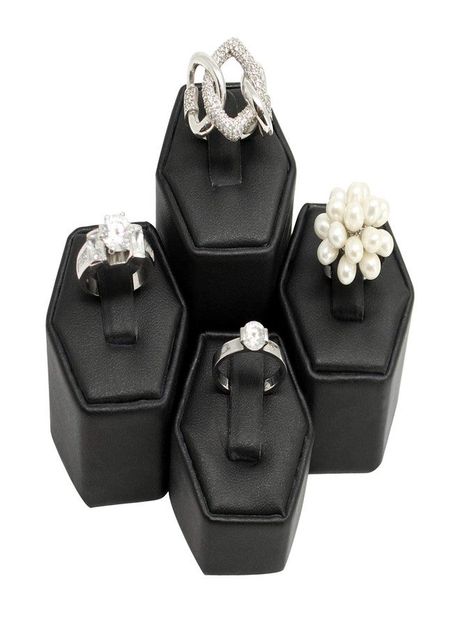 MOOCA Jewelry Ring Stand Holder Display Set, Ring Holders for Jewelry Organizer Stand Pedestals Display 4 Pcs Set, Black Faux Leather - Image 1