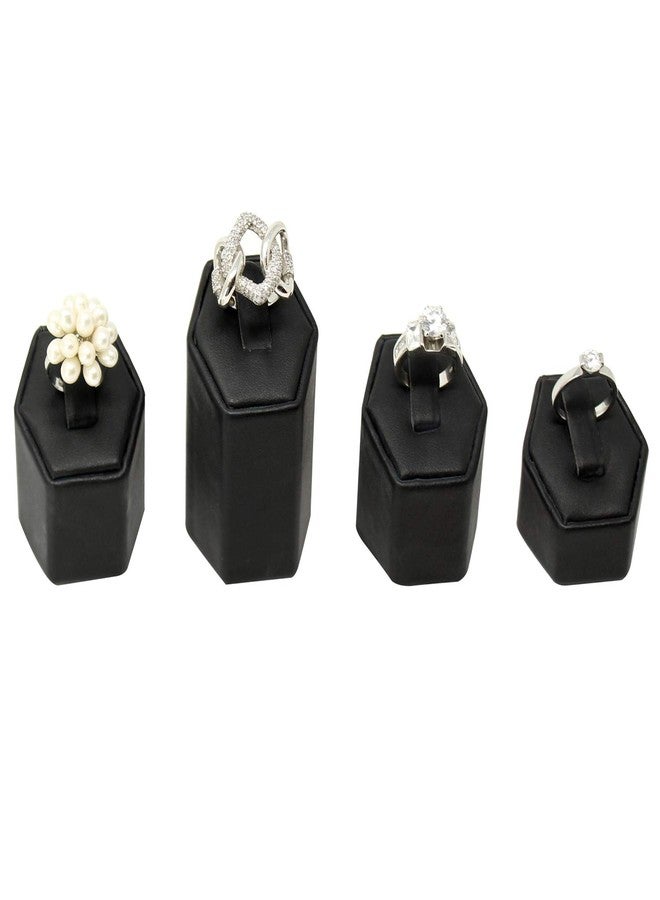 MOOCA Jewelry Ring Stand Holder Display Set, Ring Holders for Jewelry Organizer Stand Pedestals Display 4 Pcs Set, Black Faux Leather - Image 4