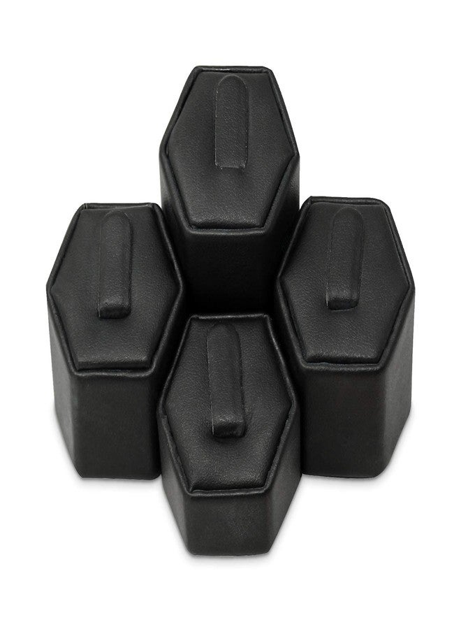 MOOCA Jewelry Ring Stand Holder Display Set, Ring Holders for Jewelry Organizer Stand Pedestals Display 4 Pcs Set, Black Faux Leather - Image 3