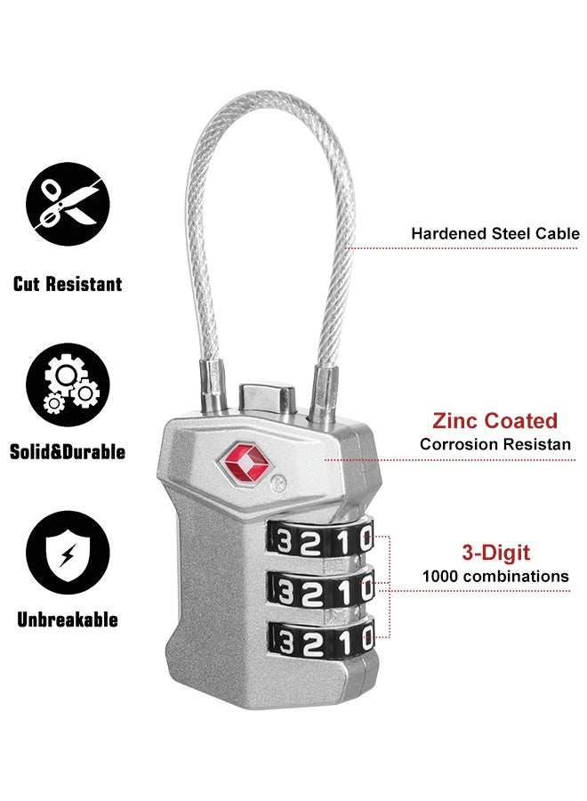 بشكل مختصر [2 قطعة] أقفال أمتعة معتمدة من TSA، أقفال كابل بأقراص سهلة القراءة بأرقام كبيرة، قفل قابل لإعادة الضبط بسهولة للأمتعة، أقفال سفر للحقائب والظهر - Image 5