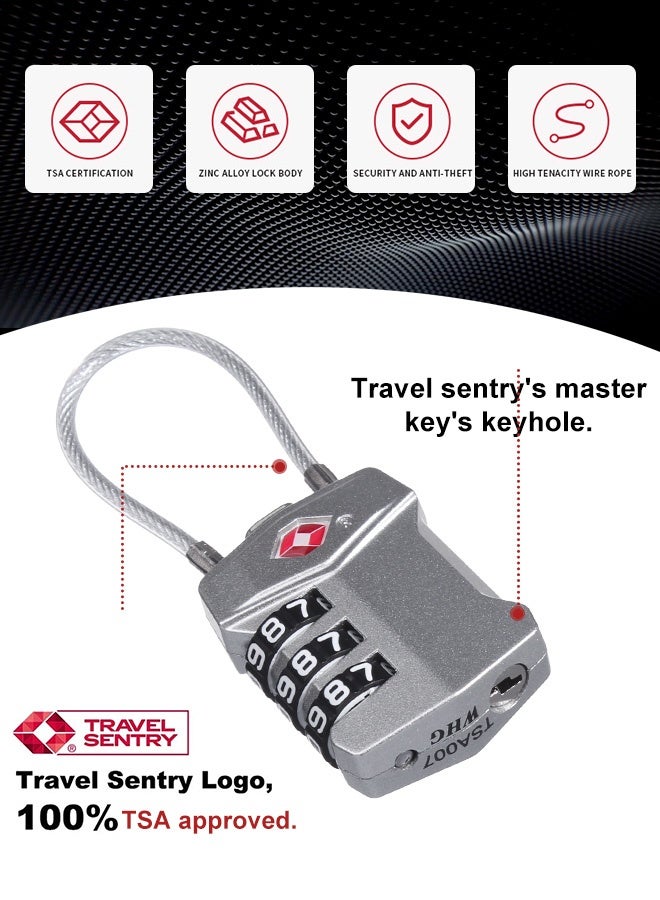 بشكل مختصر [2 قطعة] أقفال أمتعة معتمدة من TSA، أقفال كابل بأقراص سهلة القراءة بأرقام كبيرة، قفل قابل لإعادة الضبط بسهولة للأمتعة، أقفال سفر للحقائب والظهر - Image 4