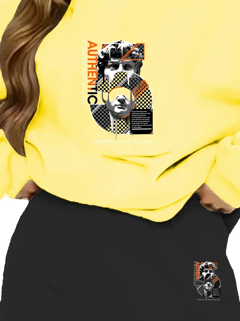 دوغ فش Tracksuit Set Oversize Authenic Printed Tracksuit Set,lover,couple Combination Yellow
