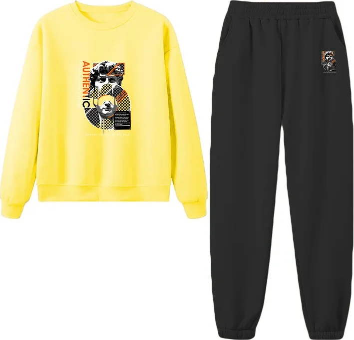 دوغ فش Tracksuit Set Oversize Authenic Printed Tracksuit Set,lover,couple Combination Yellow