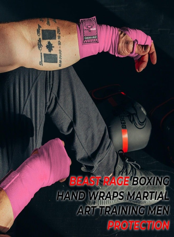 BEAST RAGE Boxing Hand Wraps for MMA Kickboxing Wrist Wraps Professional Adult 180" Semi-Elastic Martial Arts Inner Gloves Heavy Bag Handwraps Muay Thai Thumb Straps (Pink, 4.5 M) - Image 2